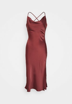STRAPPY BIAS CUT MIDI DRESS WITH SPLIT & COWL NECK - Vestido de cocktail / Vestido de festa - dark rose