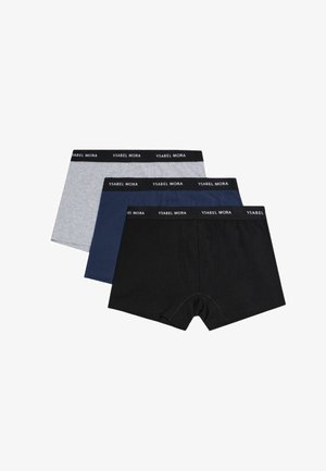 Tres pares de bóxers para hombre YSABEL MORA en gris, azul marino y negro, con cinturillas elásticas con detalles de la marca. Material suave de algodón.