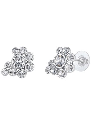 Pendientes deStud de plata con múltiples piedras de strass transparentes de varios tamaños, dispuestos en un diseño redondeado que asemeja un racimo.