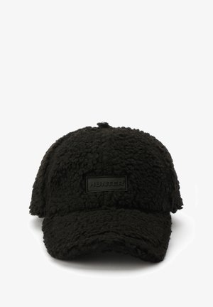 Sort textured baseballkasket med et "HUNTER" logo patch centreret på frontpanelet, vist mod en hvid baggrund.