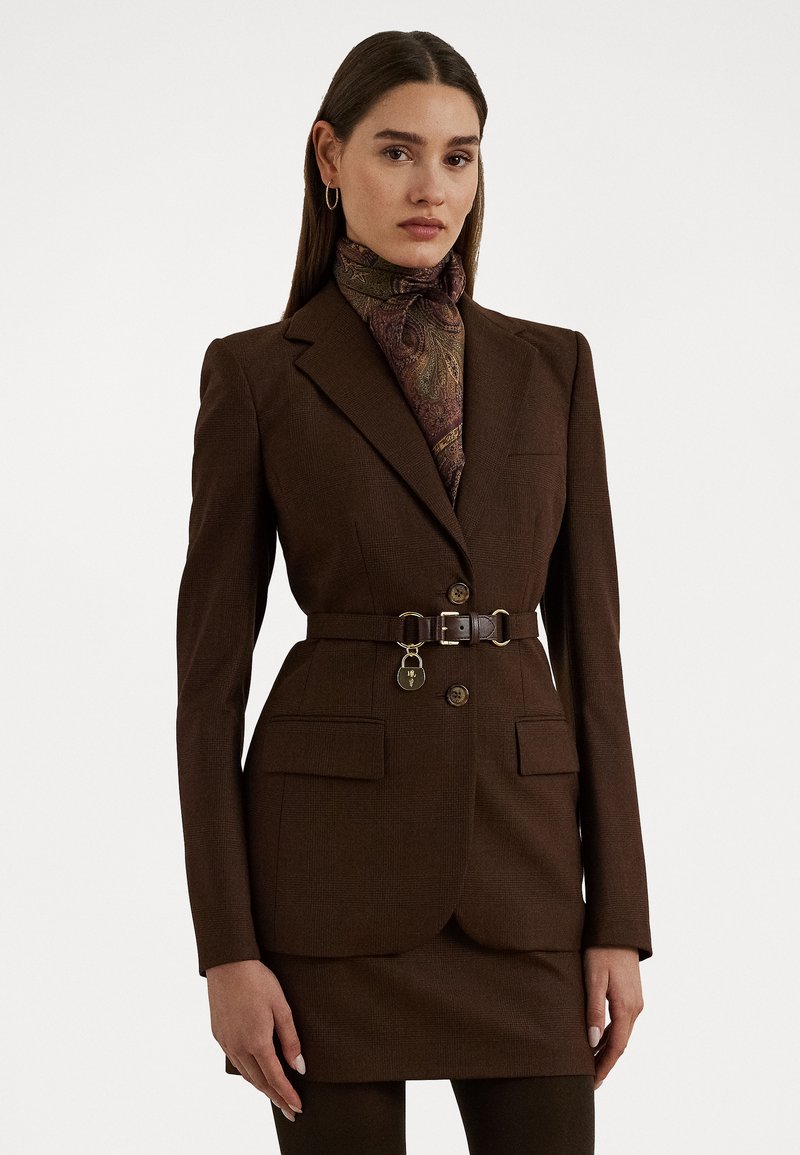 Lauren Ralph Lauren GLEN PLAID BELTED WOOL BLEND BLAZER - Blazer - burgundy multi