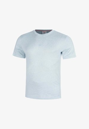 Hellblaues T-Shirt mit kurzen Ärmeln und rundem Halsausschnitt, mit dezentem Wilson-Logo auf der Brust, aus weichem Baumwollstoff.
