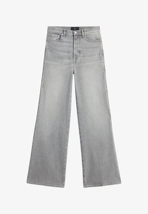 Grijze wijde spijkerbroek van denim. Heeft een hoge taille, voorzakken en een nette zoom. Subtiele vervagingen creëren een gestructureerde look.