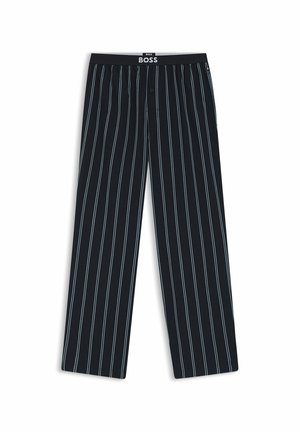 Laivastonsiniset pyjamahousut, joissa valkoiset pystysuorat raidat, joustava vyötärönauha ja "BOSS"-logo vyötärön etuosan keskellä.