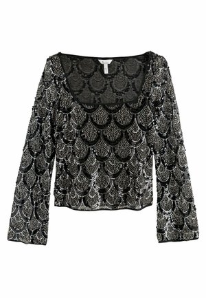REGULAR FIT - SQUARE NECK LONG SLEEVE SEQUIN - Blouse - black deco
