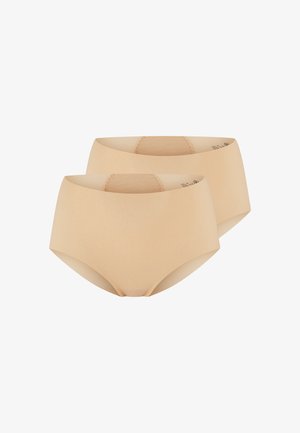 Beige high-waisted underwear set, featuring soft, textured fabric. Smooth edges, no visible seams, and a seamless design for comfort.