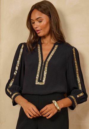 Love & Roses, 3/4 SLEEVE SEQUIN ZIP FRONT BLOUSE - Bluse - black