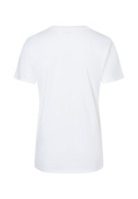 T-shirt bianca in cotone con maniche corte e scollo rotondo. Tessuto liscio con design semplice, senza loghi o motivi visibili.
