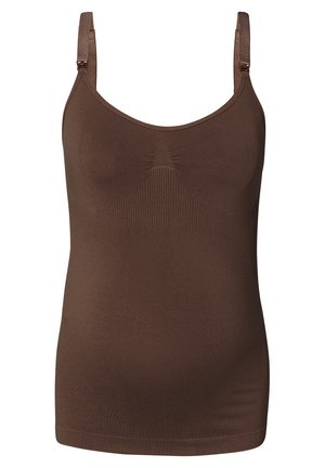 Débardeur de maternité uni marron avec bretelles ajustables et soutien-gorge intégré.