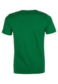 Green cotton t-shirt with a round neckline, short sleeves, and a smooth texture. The back is plain with no visible patterns or accents.