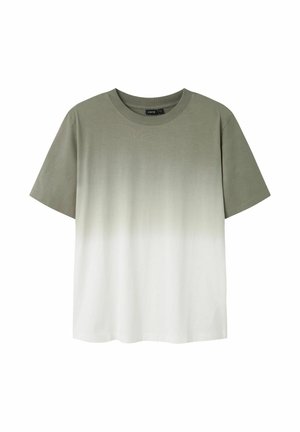 Korte mouw t-shirt met een olijfgroen naar wit ombre verloop, gemaakt van zacht katoen met een ronde hals en een relaxte pasvorm.