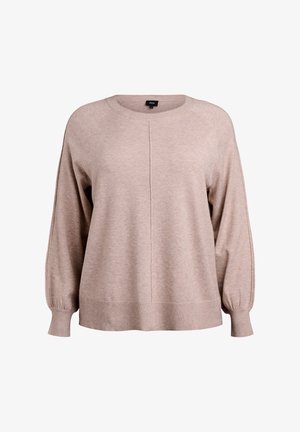 Ljusbeige tröja i mjukt stickat tyg, med rund halsringning, nedragna axlar och ribbade ärmslut, med en avslappnad passform.