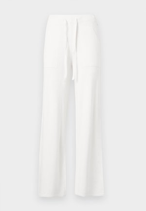 Weiße Hosen mit weitem Bein, elastischem Bund, Kordelzug und aufgesetzten Fronttaschen.