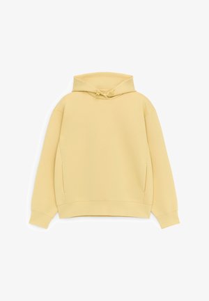 Lichtbeige pullover hoodie met lange mouwen, voorzakken in kangoeroestijl en verstelbare trekkoord bij de capuchon.