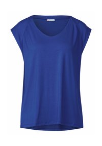 Royal blue short-sleeve top with a rounded neckline and relaxed fit. Made from soft, lightweight fabric with subtle stitching details.
