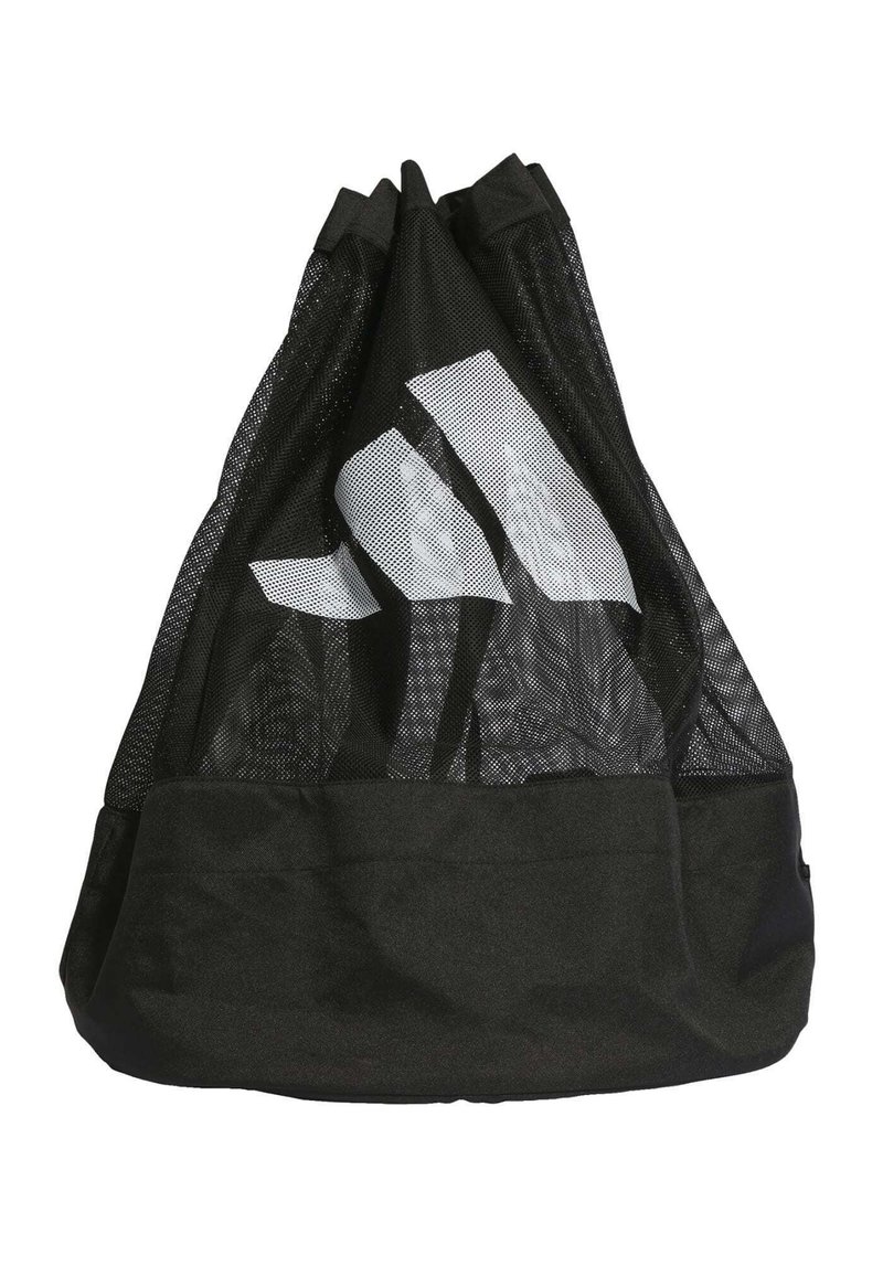 Zwarte gaas trekzak met een massieve zwarte bodem. Kenmerkt zich door een opvallend wit logo op het gaasgedeelte. Lichtgewicht en flexibele vormgeving.