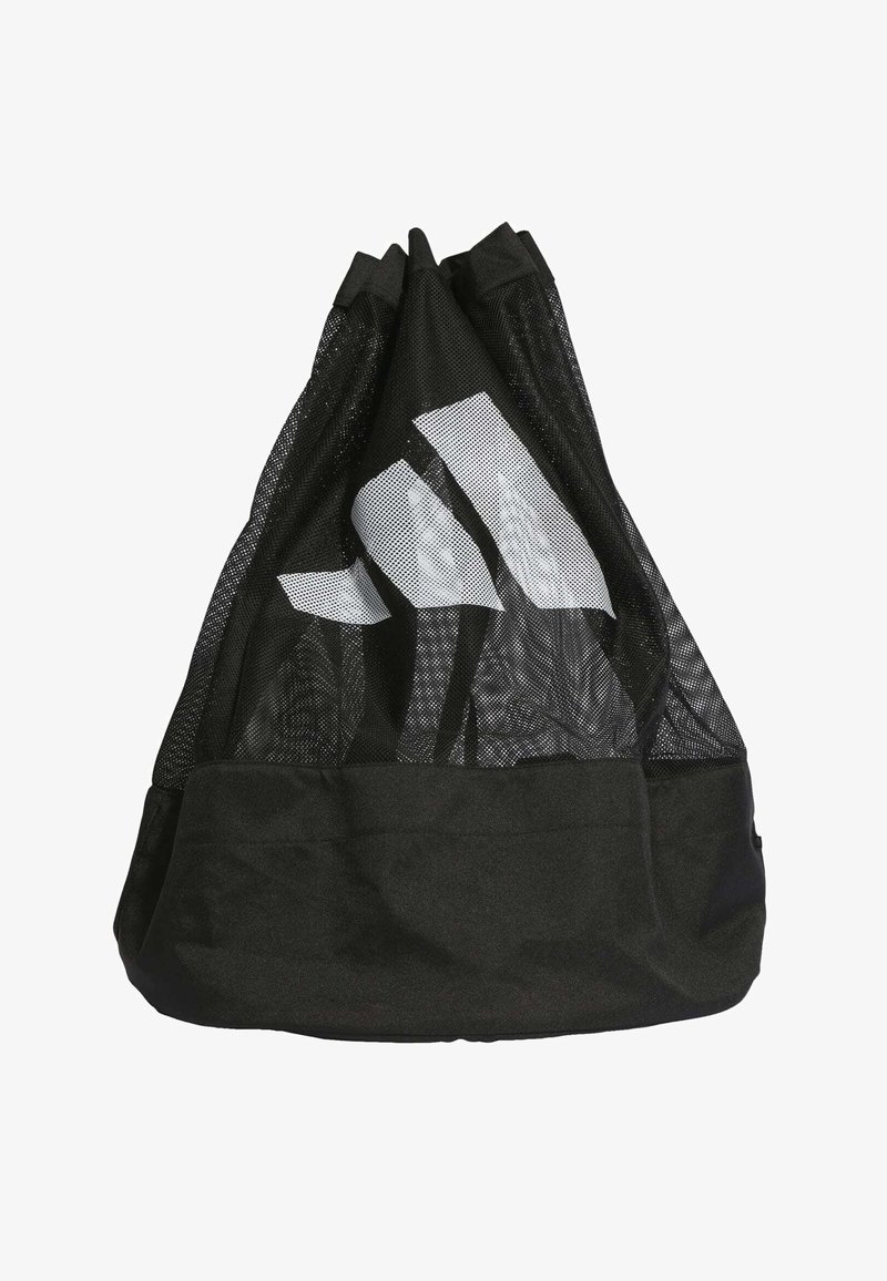Zwarte gaas trekzak met een massieve zwarte bodem. Kenmerkt zich door een opvallend wit logo op het gaasgedeelte. Lichtgewicht en flexibele vormgeving.