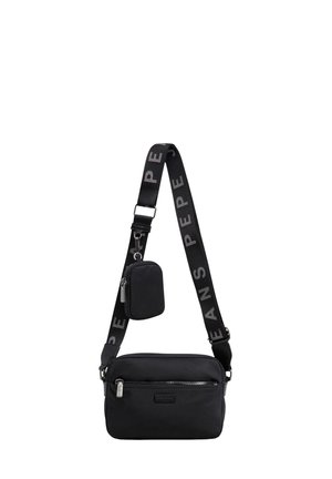 Borsa a tracolla nera con tasca frontale con zip e mini pochette staccabile, con tracolla larga regolabile con scritta "Pepe Jeans".
