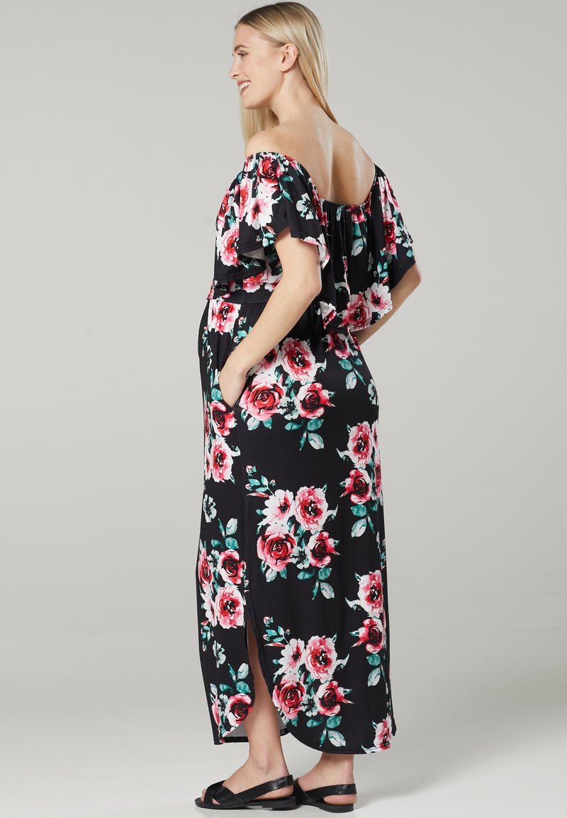Damen Freizeitkleider | Chelsea Clark Maxikleid czarny różowe kwiaty/dunkelblau - QV75433 Damen Freizeitkleider | Chelsea Clark Maxikleid czarny różowe kwiaty/dunkelblau - QV75433