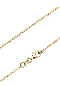 Goldfarbene Metallkette mit kleinen runden Gliedern und einem Karabinerverschluss, die eine glatte, glänzende Textur aufweist.