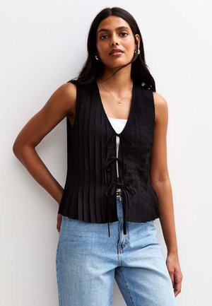 PLEATED TIE FRONT SLEEVELESS - Waistcoat - black