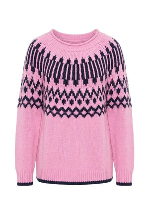 LAURASØN, CONTRAST COLOR ALPINE STRIPE LONG SLEEVE SWEATER - Jumper - light pink