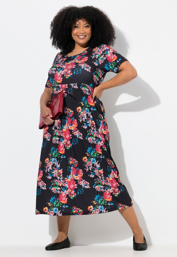 FLORAL MATTE  ROUND NECK EMPIRE WAIST - Jerseykleid