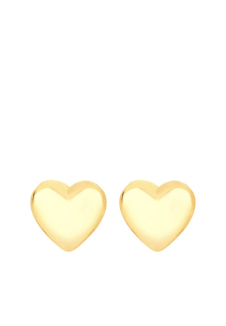 Goldene, herzförmige Ohrstecker mit glatter, glänzender Oberfläche und abgerundeten Kanten. Kompakte Form, die sich für den täglichen Gebrauch eignet.