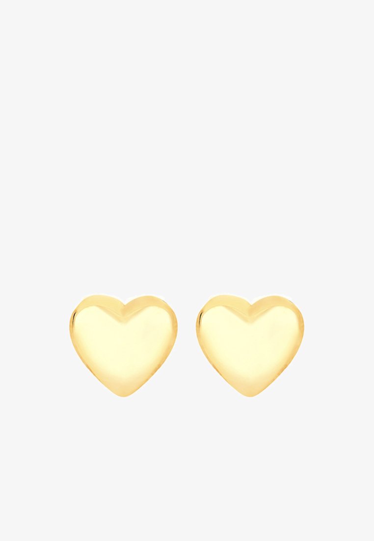 Boucles d'oreilles en forme de cœur en or avec une surface lisse et brillante et des bords arrondis. Design compact adapté à un port quotidien.