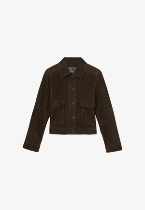 Reiss REGULAR FIT - HANSON TRUCKER - Veste en cuir - chocolate brown