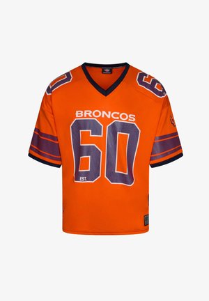 Orange Kurzarmtrikot mit navyblauen Akzenten, auf dem der Text "BRONCOS" und die Nummer "60" in fetter Schrift zu sehen sind. V-Ausschnitt-Design.