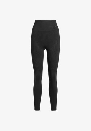 Zwarte leggings met een hoge tailleband, textuurrijke gebreide details en een glad, aansluitend ontwerp. Gemaakt van een rekbaar materiaal voor comfort.