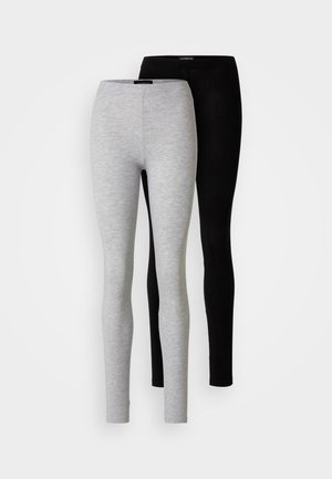 Deux paires de leggings : une grise et une noire. Les deux présentent un design ajusté avec une texture lisse et une taille élastique.