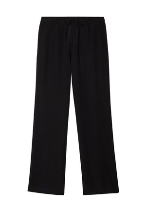 Pantaloni neri a vestibilità ampia con girovita elastico e coulisse, gambe dritte, adatti per un abbigliamento casual.