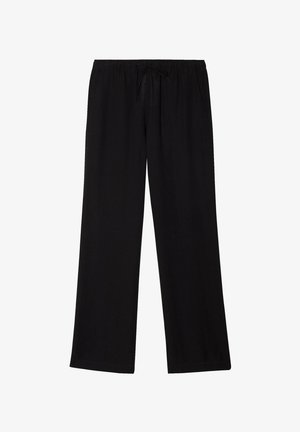 Pantaloni neri a vestibilità ampia con girovita elastico e coulisse, gambe dritte, adatti per un abbigliamento casual.