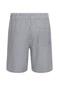 Mænds stribede shorts i blå og hvid, med en tekstureret stof, elastisk talje og en baglomme for ekstra funktionalitet.