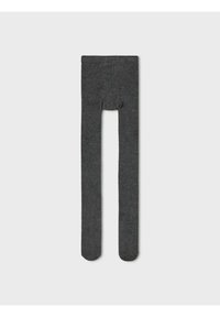 Mørkegrå ribbestrikkede strømpebukser med et solidt design og en tradisjonell fulllengde. Myk tekstur, elastisk liv, og forsterket tåområde.