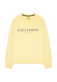 Gul sweatshirt med rund halsringning, ribbad ärmslut och nederkant. Har logotypen "ACQUA LIMONE" i mörkgrått på framsidan. Klassisk passform.