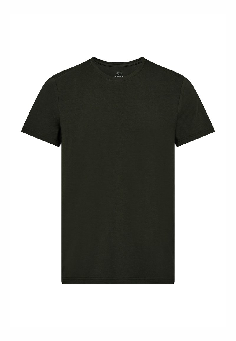Mørkegrøn kortærmet t-shirt lavet af blød bomuld, med en klassisk rund hals og et enkelt, rent design uden mønstre eller detaljer.