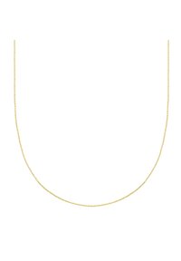 Finom, vékony aranylánc nyaklánc, apró kerek linkekkel, fehér háttér előtt lógva bemutatva.