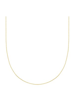 Collana delicata in oro con maglie tonde e sottili, esposta appesa su uno sfondo bianco.