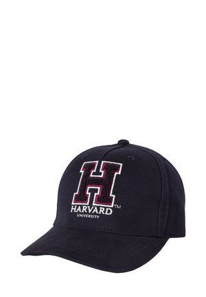 Marineblaues Baseballcap aus Baumwolle mit einer gestickten roten "H" und dem Text "HARVARD UNIVERSITY" auf der Vorderseite.