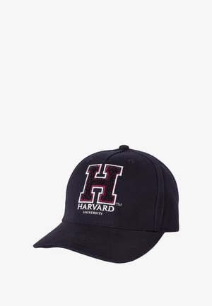 Marineblauwe baseballpet van katoen, met een geborduurd rood "H" en de tekst "HARVARD UNIVERSITY" op de voorkant.