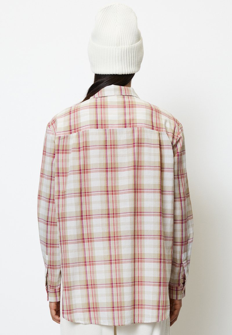 Langarm geruit overhemd in beige, wit en roze, met een button-down kraag, rechte zoom en details op de rug. Katoenmengsel.