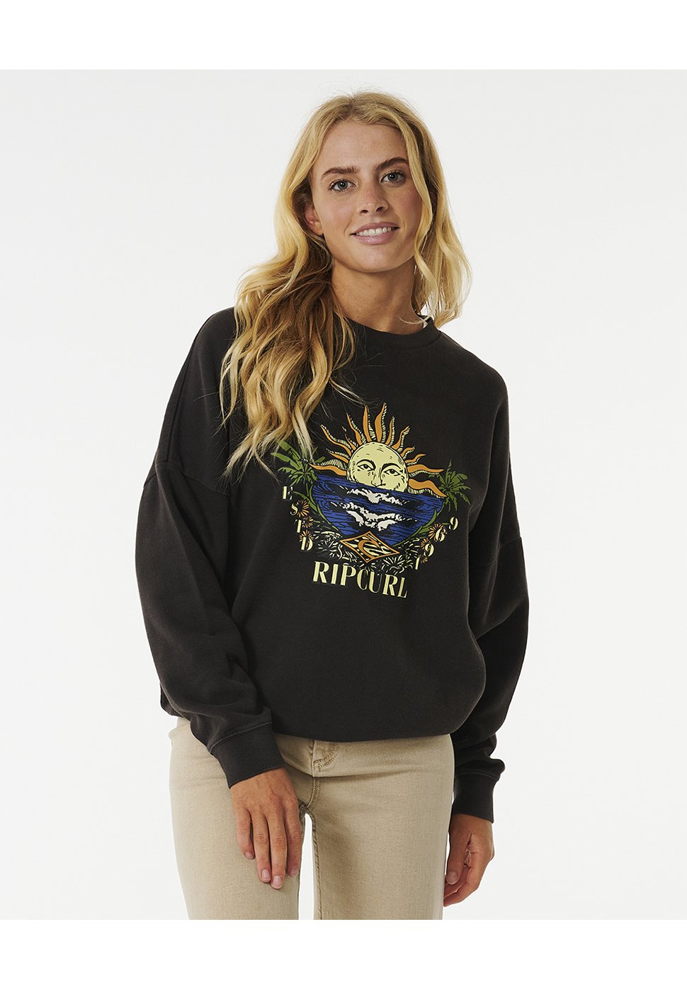 Rip Curl SHORE BREAK CREW Sweatshirt Washed Black anthrazit Rip Curl SHORE BREAK CREW Sweatshirt Washed Black anthrazit