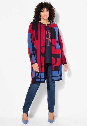 Ulla Popken LETTER PRINT OPEN SHAPE LONGLINE - Cardigan - marine