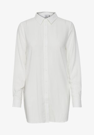 Fehér, hosszú ujjú, gombos ing, gallérral, könnyű anyagból készült. Egyenes szabású, elöl látható gombolással.