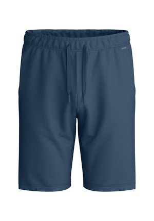 Informele shorts in marineblauw met elastische tailleband en voorste trekkoorden, voorzien van zijzakken en een klein logo nabij de tailleband.