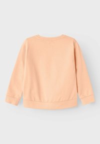 Sweat-shirt de couleur pêche claire avec un col rond, des manches longues et des poignets et ourlet côtelés. Texture lisse, design uni, sans motifs ni accents.