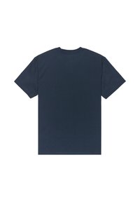 T-shirt en coton bleu marine avec des manches courtes, un col rond et un design uni au dos avec une texture lisse.